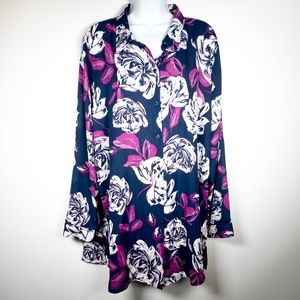 Alfani Navy Blue Floral XXL Shirt Dress or Long Top Chiffon NEW